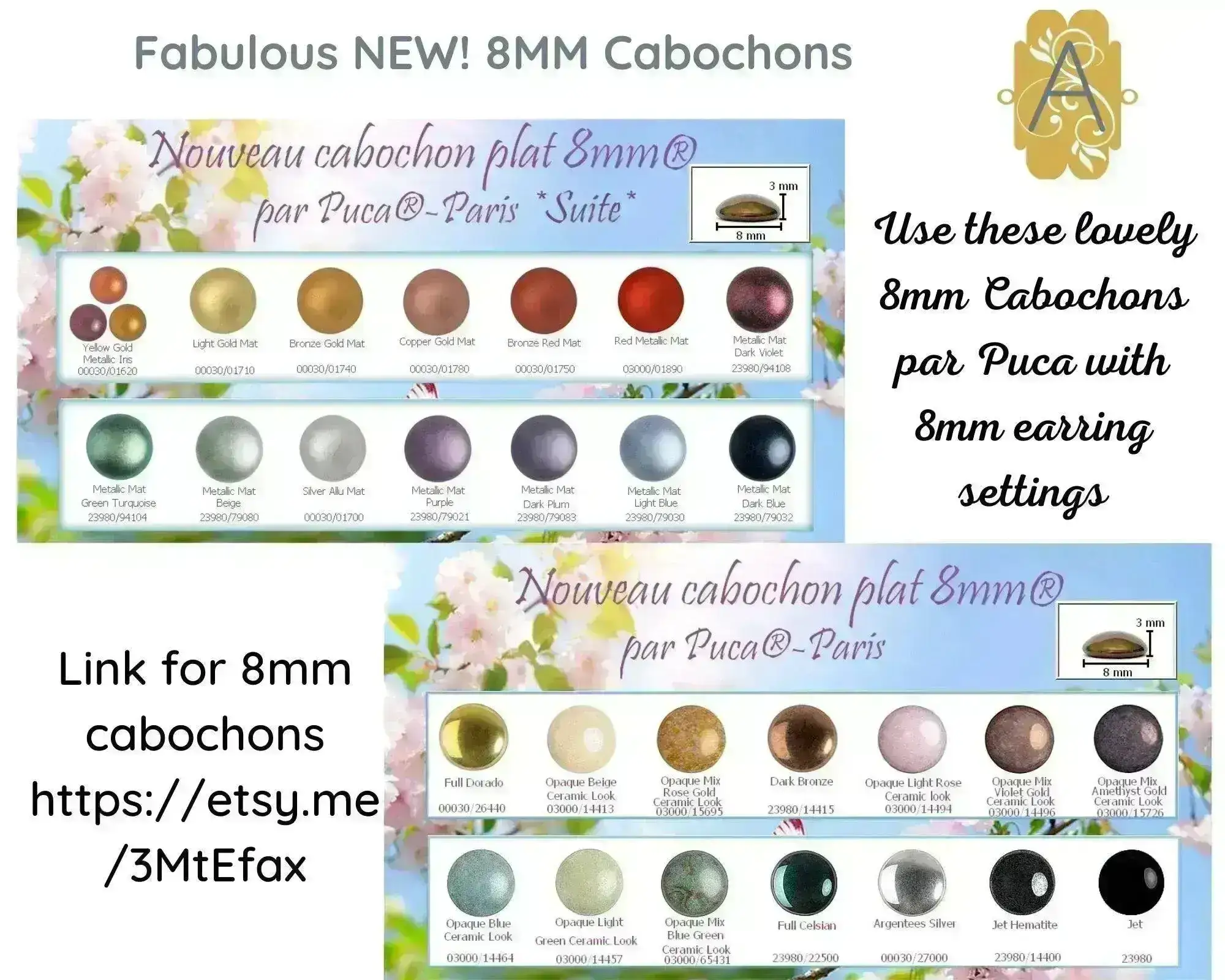 Earring Setting with Loop for 8mm Cabochon (2 Pairs) - Image 3