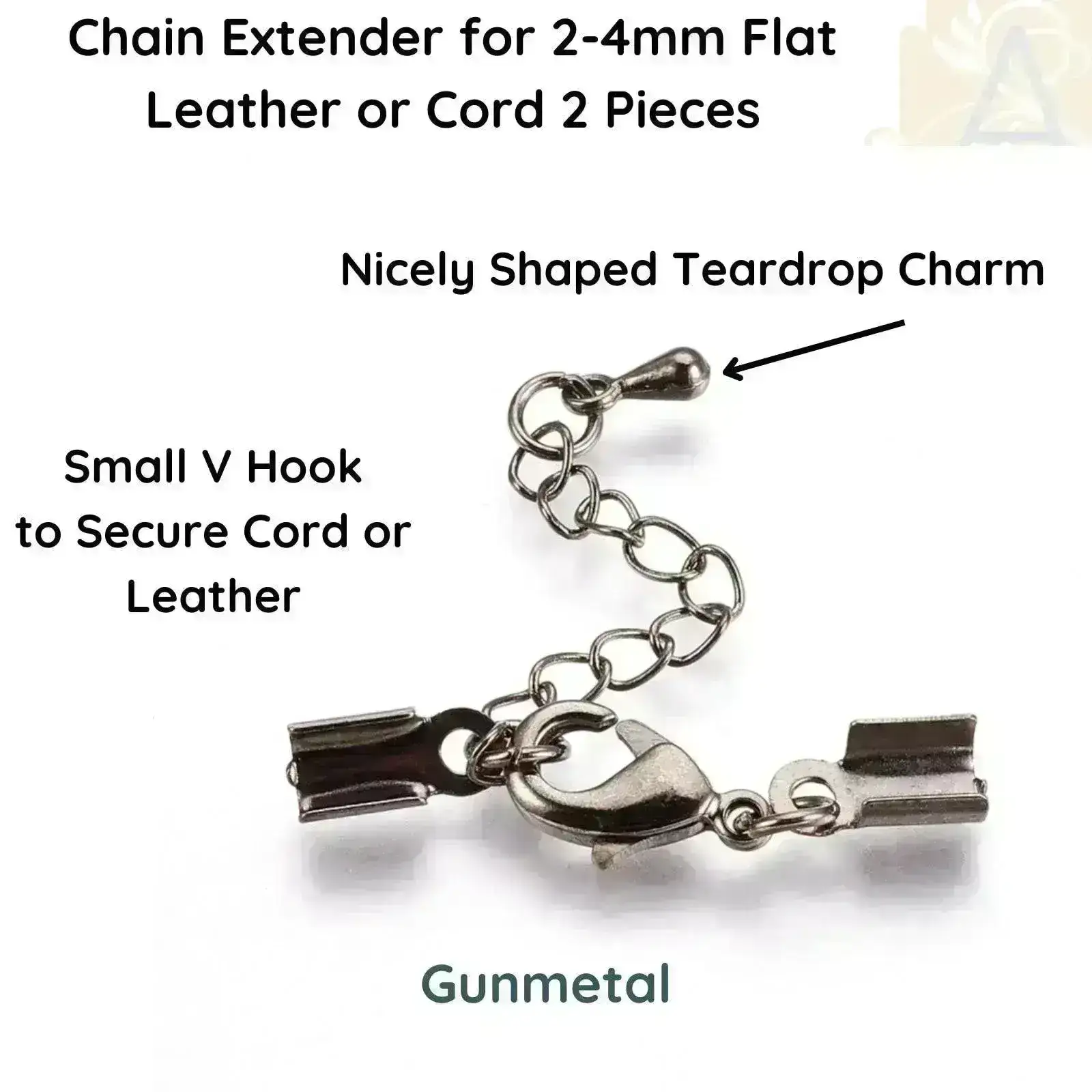 Lobster Clasp with Chain Extender, for Flat Leather or Cord, 3 Finishes - Image 3