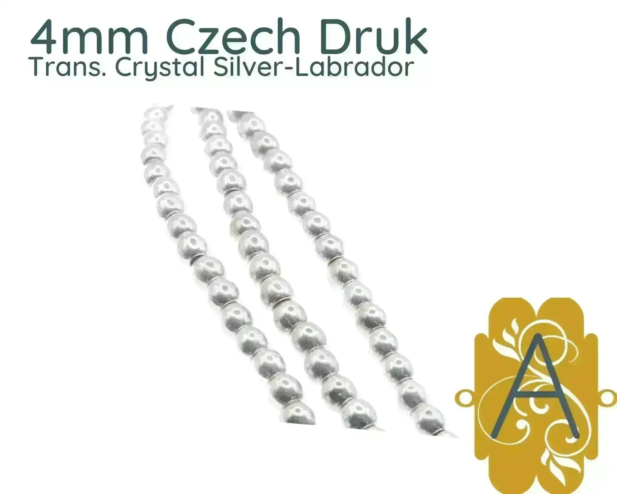 Czech Druks, 3mm, 4mm, 6mm, 8mm, Transparent Crystal Silver-Labrador - Image 3