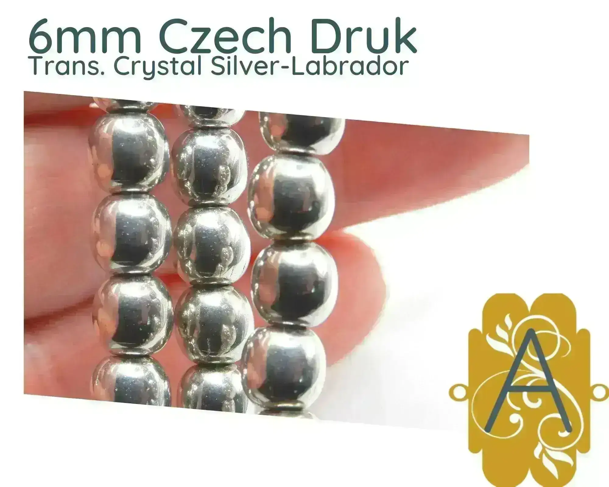 Czech Druks, 3mm, 4mm, 6mm, 8mm, Transparent Crystal Silver-Labrador - Image 5