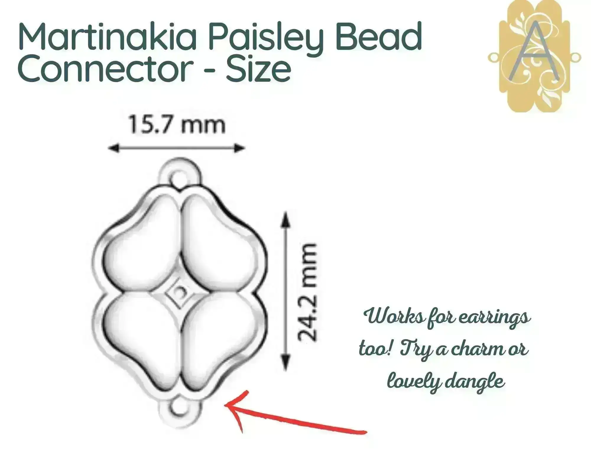 Martinakia, Cymbal Paisley Bead Connectors or Earring Settings - Image 3