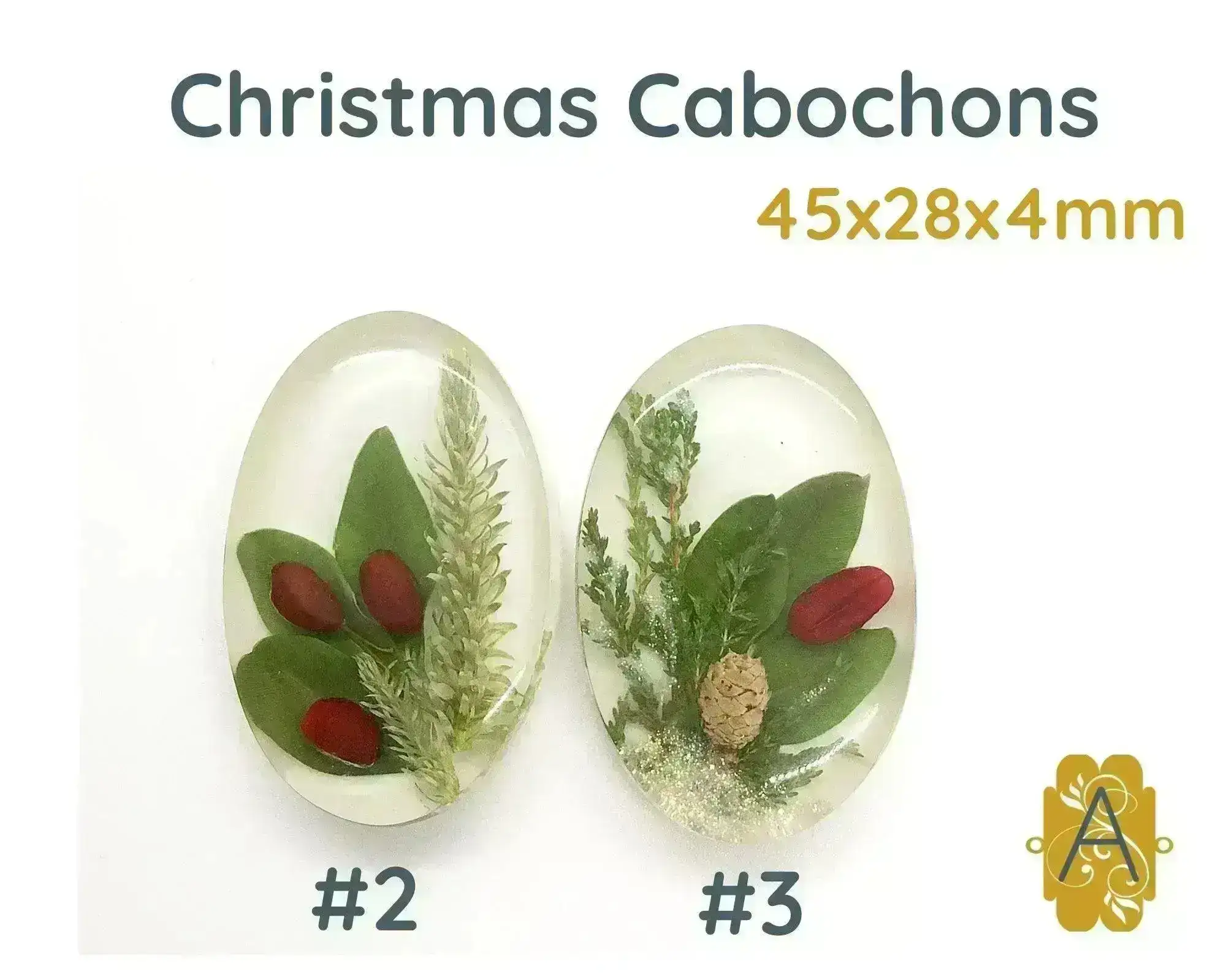 Christmas Cabochons, 45x28mm, Handmade with Real Dried Flowers - Image 3