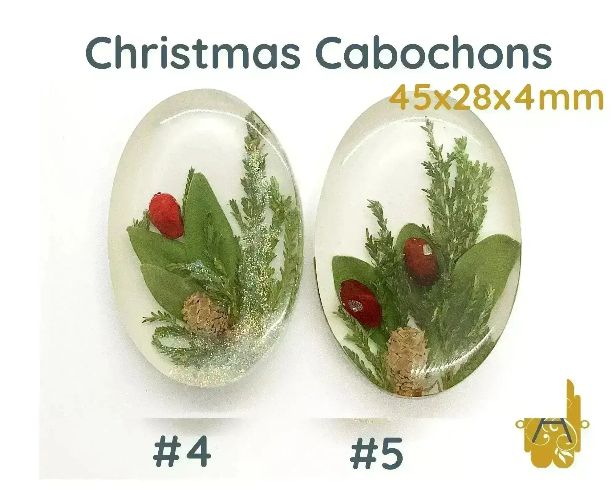 Christmas Cabochons, 45x28mm, Handmade with Real Dried Flowers - Image 4