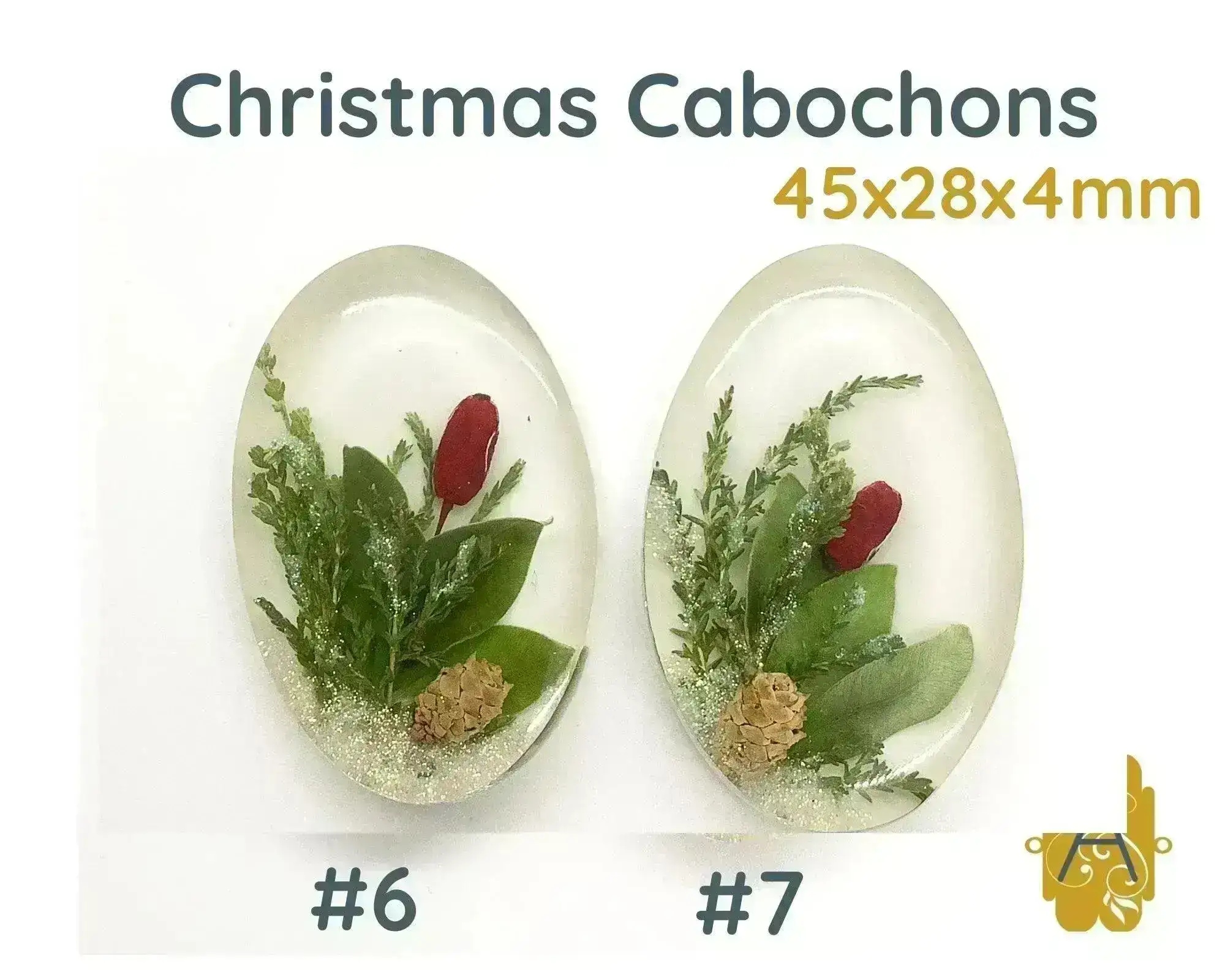 Christmas Cabochons, 45x28mm, Handmade with Real Dried Flowers - Image 5