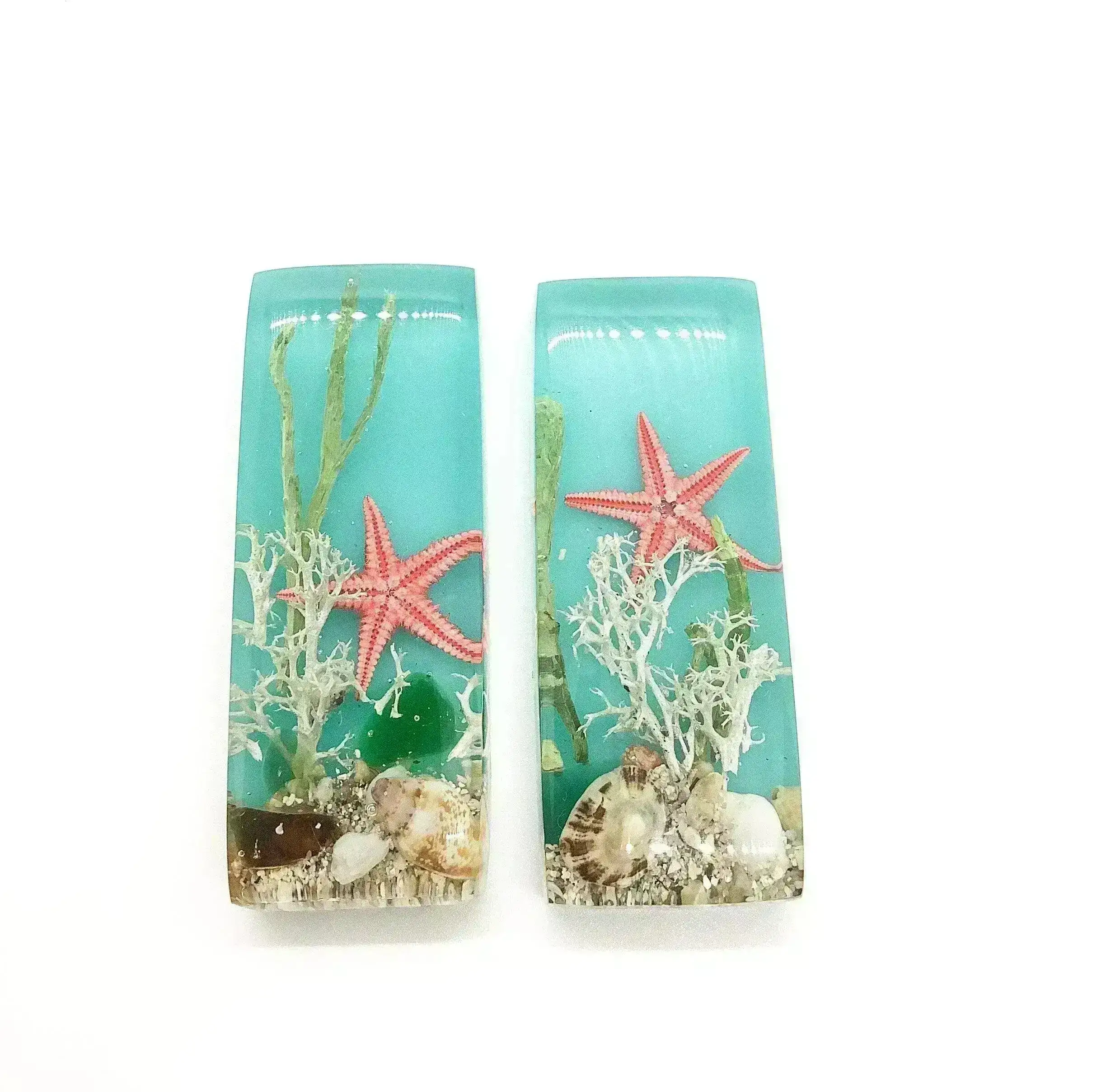 Seaside Rectangular Resin Cabochons, Handmade with Dried Flowers & Beach Combed Starfish - Image 3