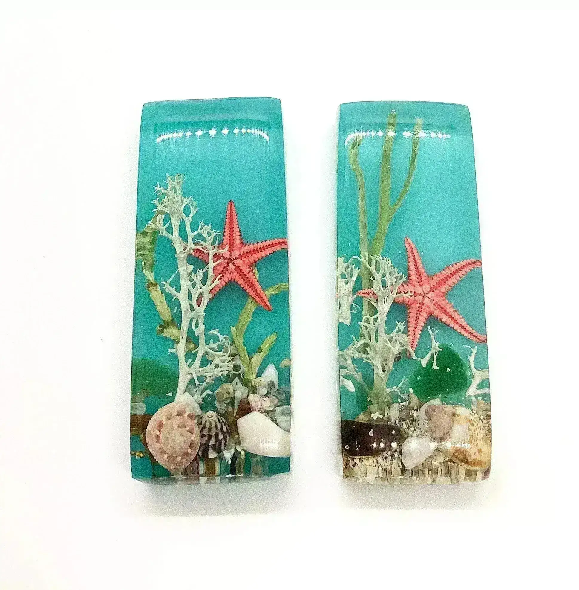 Seaside Rectangular Resin Cabochons, Handmade with Dried Flowers & Beach Combed Starfish - Image 4